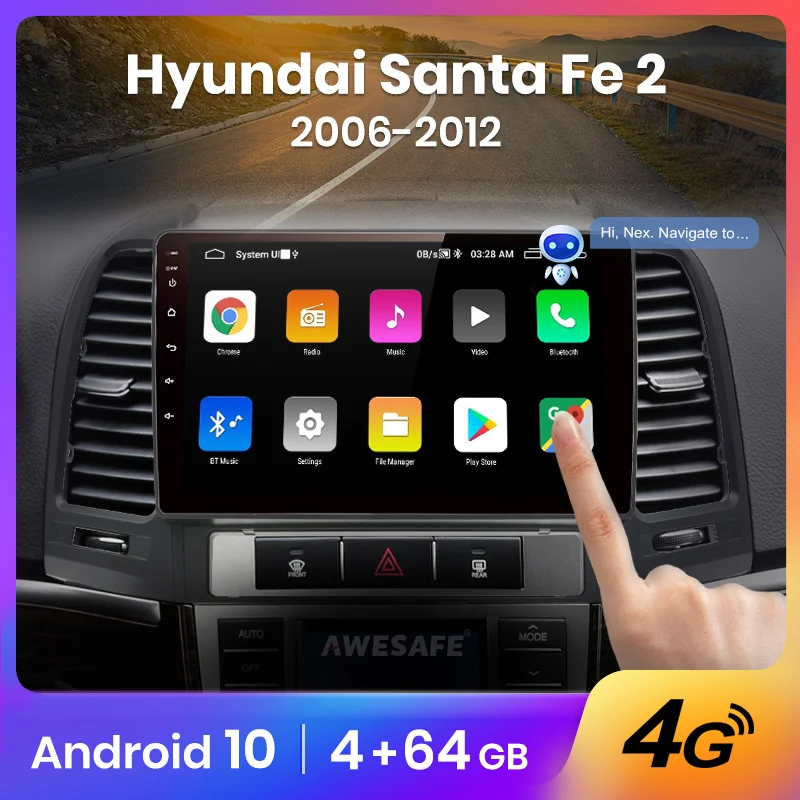 Автомагнитола AWESAFE PX9 для Hyundai Santa Fe 2 2006-2012 мультимедийный проигрыватель с GPS