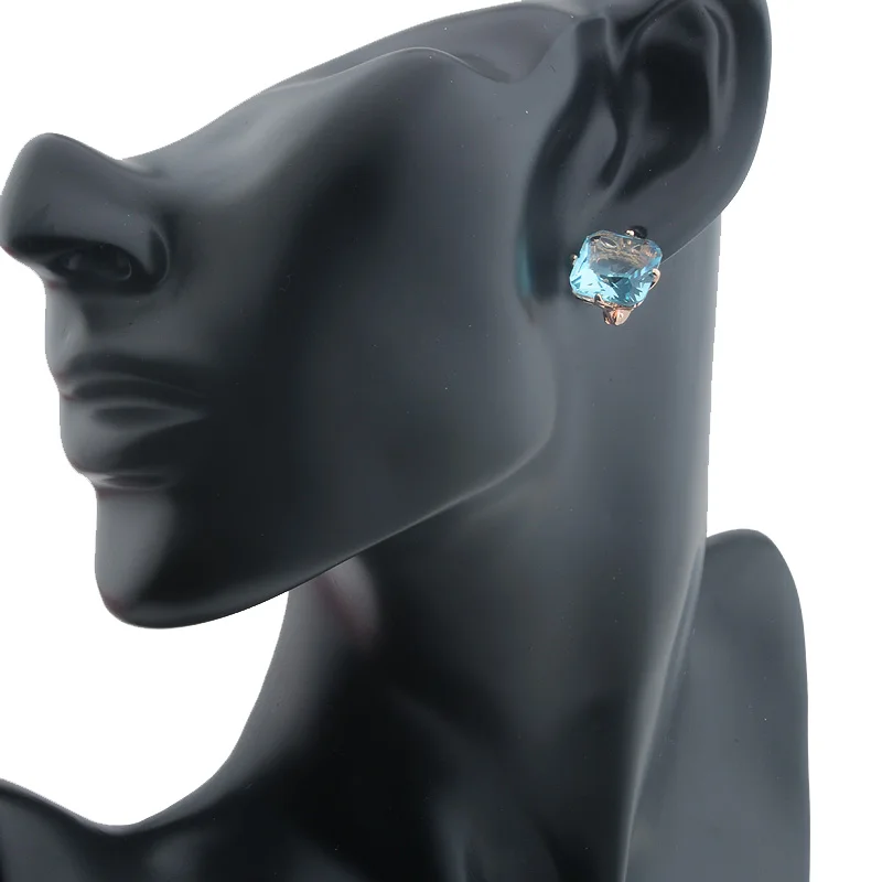 Luxury Wedding Women Earring Rose Gold Color 585 Jewelry Fashion Big Square Pink/White/Green/Red/Blue Zircon Drop Earring drop earrings