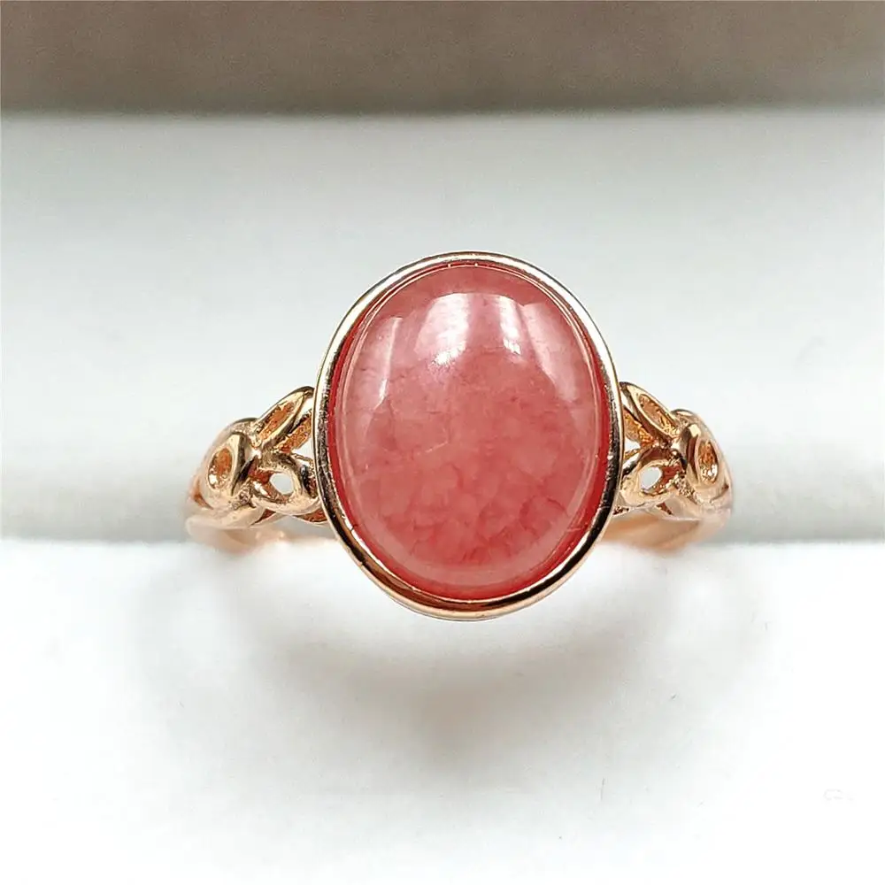 

Natural Red Ice Rhodochrosite Rose 13x11mm Adjustable Size Ring 925 Sterling Silver Women Ring Oval Bead AAAAA