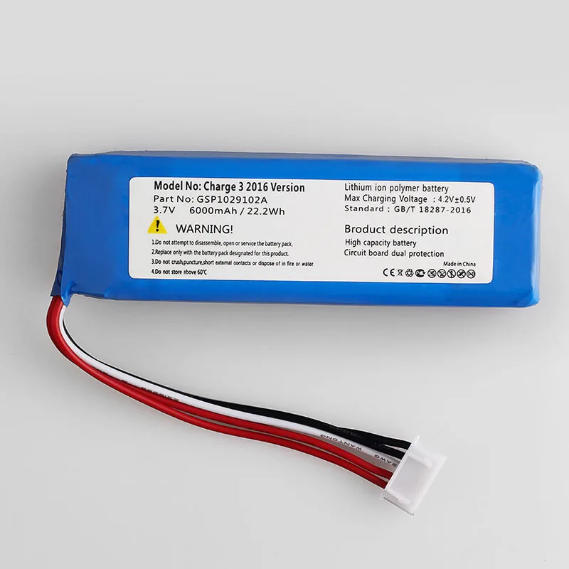 

6000mAh Battery GSP1029102A for JBL Charge 3 (pls double check the place of 2 red wires on your old battery)