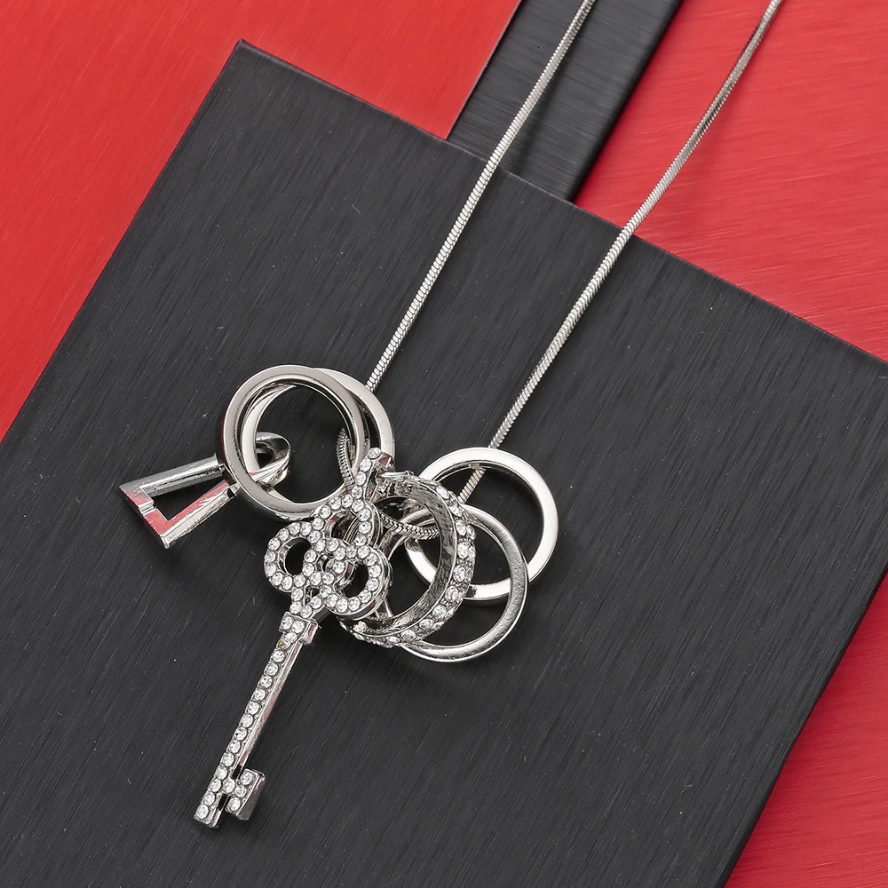Meyfflin Collier Femme колье для ключей Модное Длинное Ожерелье s& Кулоны для женщин серебряная цепочка бижутерия ошейник украшение