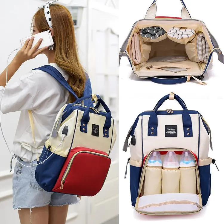 Cross Border for Large-Volume Diaper Bag Multi-functional Hand Backpack Smart USB Fashion Baoma Nursing Backpack