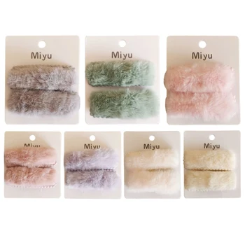 

2 Pcs Girls Hair Clips Cute Plush Square Shape Hair Pin Set Children Princess Hair Accessories