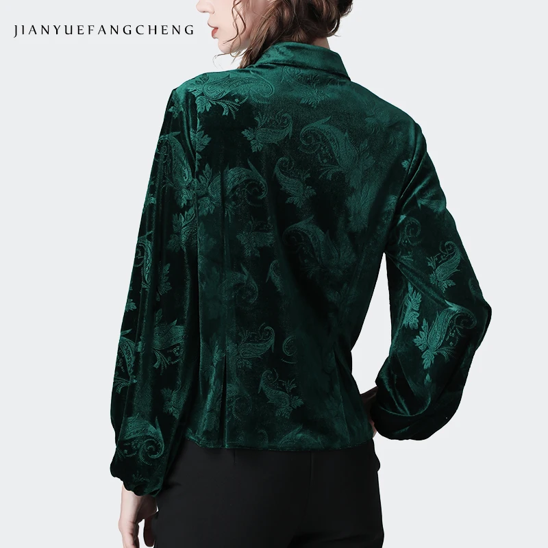 Модная Вельветовая блузка для зрелых дам с рукавами фонариками винтажный