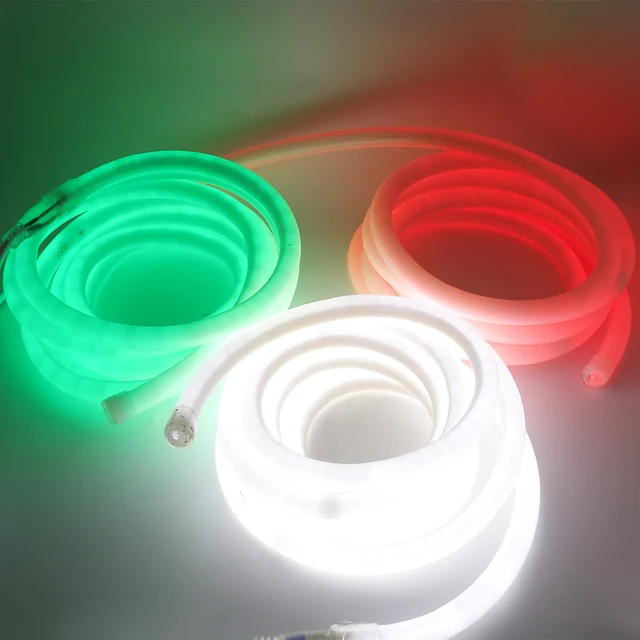 Tira Neón LED Regulable 220V AC 120 LED/m Circular 360 Verde IP67 a Medida  Corte cada 100 cm - efectoLED