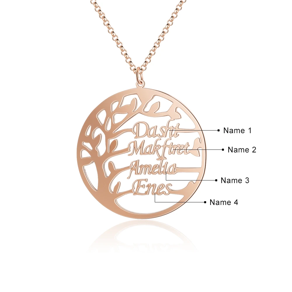 Персонализированные имя ожерелья дерево кулон с гравировкой семьи имена 3 цвета модные Индивидуальные ювелирные изделия Юбилей подарок для Для женщин
