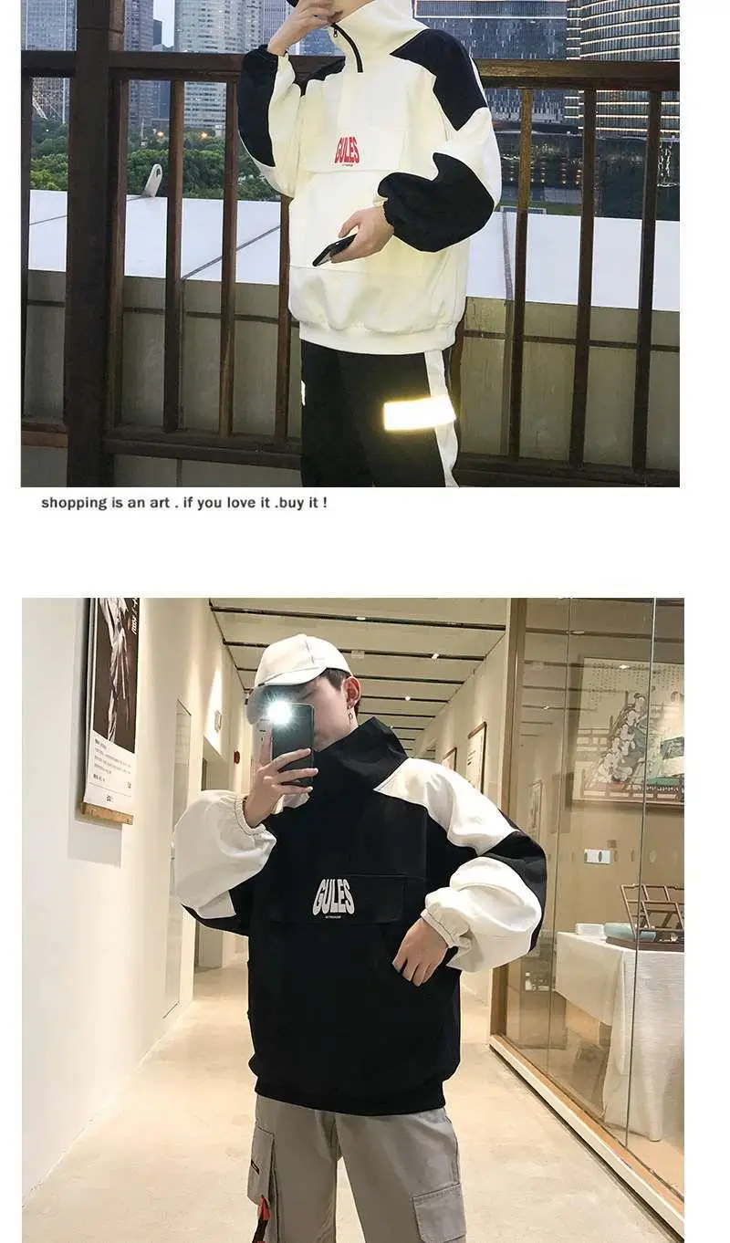 Autumn& Winter plus Velvet High Collar Hoodie Male STUDENT'S Korean-style Trend Loose Warm Pullover Versatile Clothes Casual Co