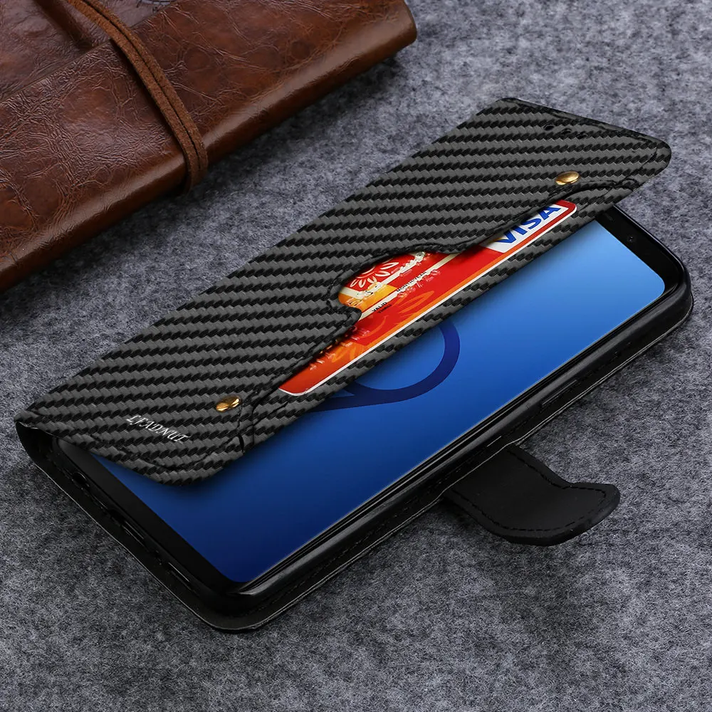 Кожаный чехол-кошелек из углеродного волокна для samsung Galaxy S10 S8 S9 Plus S7 edge, Роскошный кошелек с держателем для карт, защитный чехол с подставкой
