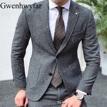 Gwenhwyfar, высококачественный шерстяной костюм, мужской черный с узором в елочку, свадебный смокинг для жениха, мужской костюм для зимы, пиджак, брюки