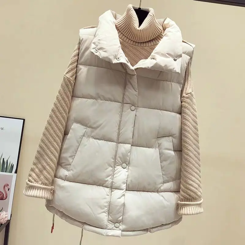 

MUMUZI female long style vest autumn and winter loose down cotton vest female winter warm thermal sleeveless coat