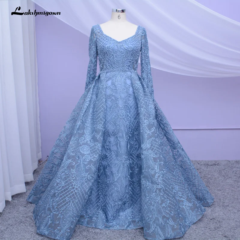 Lakshmigown роскошное вечернее платье 2020 длинный рукав а-силуэт блестящее с