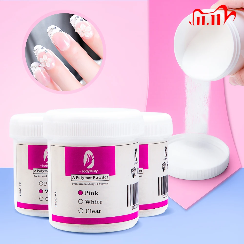 120ml Acrylic Powder 3D Carving Crystal Polymer Clear Pink White Nail