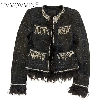 

TVVOVVIN Feather Women Wool Patchwork Coat Vintage Woman Coats Autumn Winter Black White Fashion Winter Coats Women 2020 1G1T