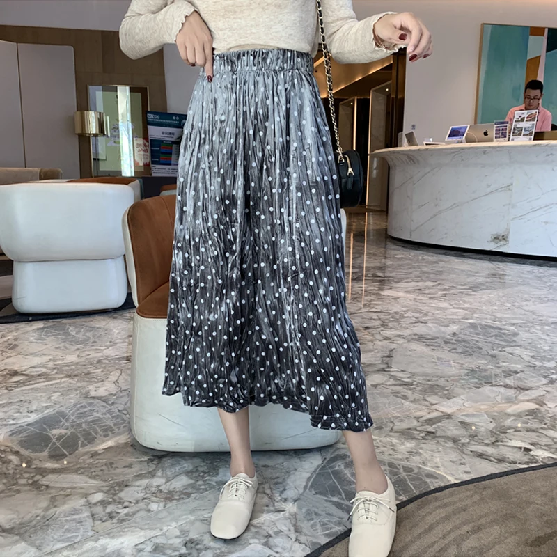 Осень зима новые длинные юбки для женщин бархатная Милая юбка в горошек модная плиссированная юбка миди для женщин плюс размер jupe femme