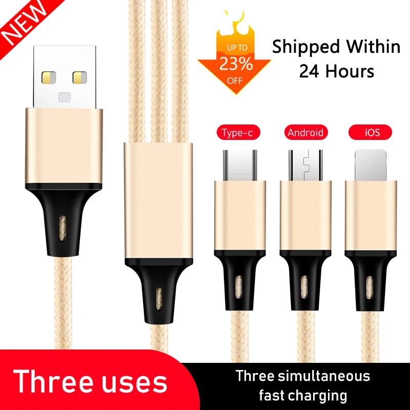 3 в 1 2.4A USB Type C кабель передачи данных для быстрой зарядки один трех применяются к