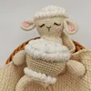 Crochet Sheep Rabbite Toy Set Comfort towel Baby Rattle Biting Ring Handmade Baby Teething Ring Stuffed Plush Toys Gifts 4