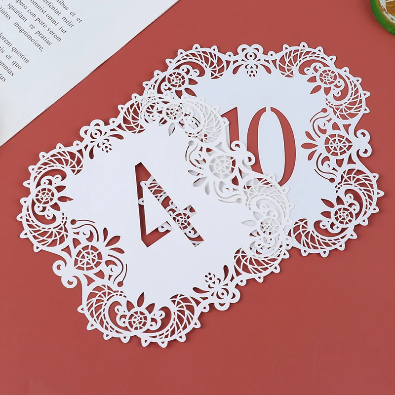 10Pcs/set Mini Pearl Paper Laser Cut Table Number Card Party Direction Sign Place Cards Weddings Party Decoration 1-10 11-20
