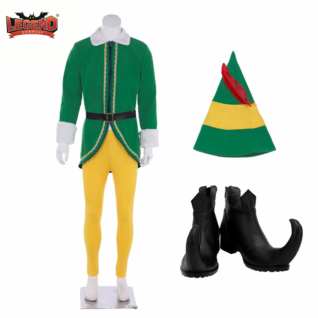 Christmas Elf Cosplay Costume Movie Elf Buddy Green Santa Claus Costume  Deluxe Suit Xmas Outfit Hat and Shoes Christmas Suit| | - AliExpress