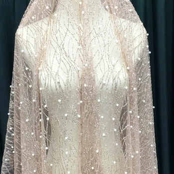 

1Yard Pink nail bead bronzing wave sequined mesh fabric Apparel dress children's clothing designer fabric FF17A