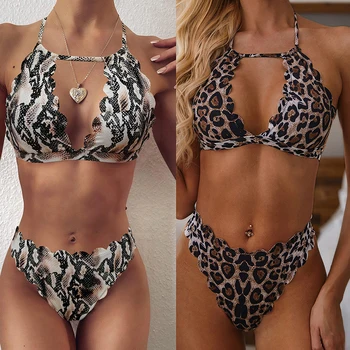 

Sexy Bikini Leopard Swimsuit Push Up Bikinis Set 2020 Mujer High Waist Swimsuit Women Halter Swimwear Women Bathing Suit Ladies