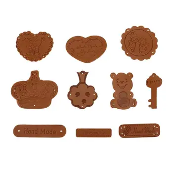 

10 Uds. Etiquetas hechas a mano cuero PU etiquetas en ropa etiquetas sello en relieve etiquetas para bolsos de ropa Articulos
