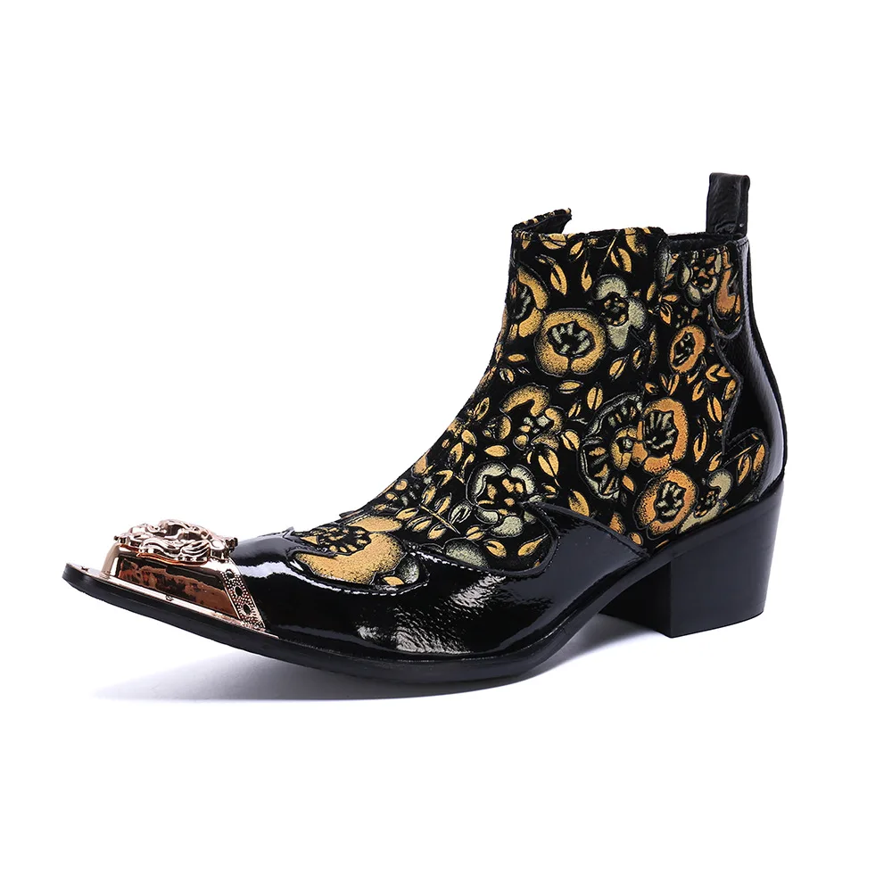 

Trendy Men's Shoes Retro Slip on Cowboy Short Boots Cow Leather Botas Hombre Cuero Pointed Toe Ankle Genuine Leather