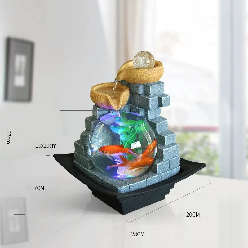 Полимерные фонтанчики фэн-шуй водяное колесо маленький аквариум светодиодный шар для дома и офиса настольная вода пейзаж фигурки украшение