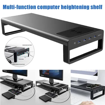 

USB3.0 Wireless Charging Aluminum Monitor Stand Riser Support Transfer Data and Charging,Keyboard and Mouse Storage Desk