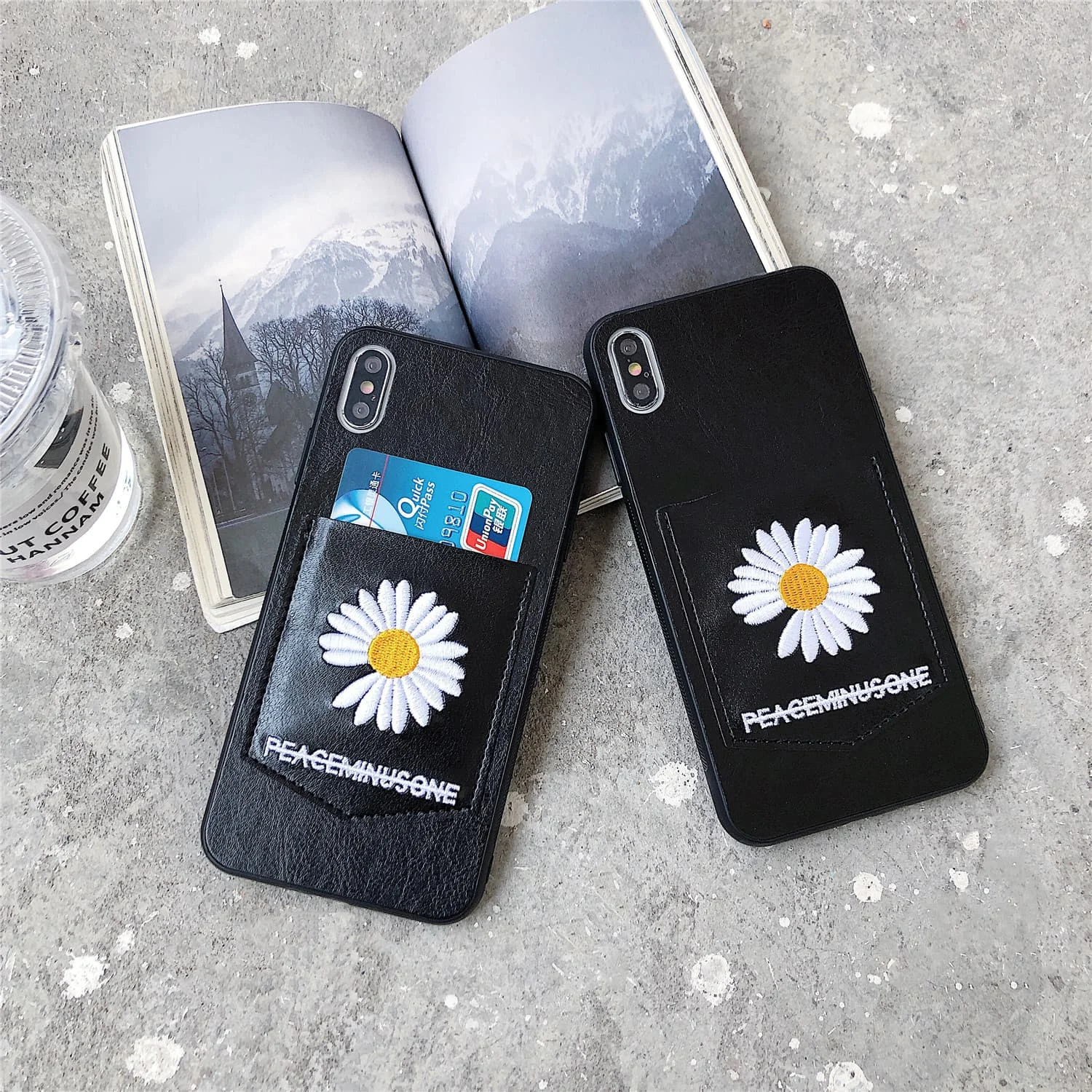 

Art Floral Daisy Phone Case for Iphone 11 Pro Max Pu Leather Black for Iphone X Xr Xs Max 8 7 6 S Plus Case Card Holder Pocket