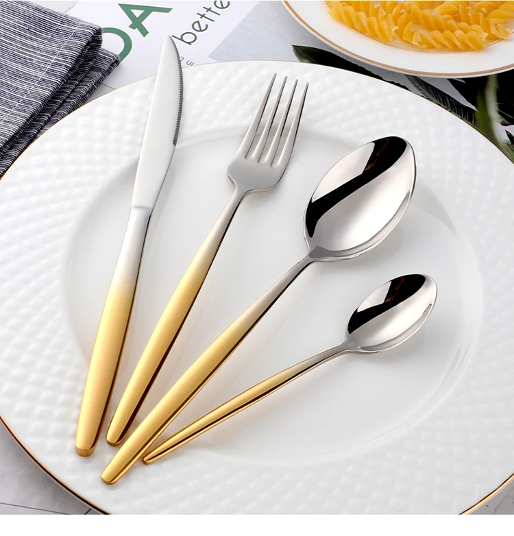 4Pcs Flatware Set Gold Cutlery Sets Stainless Steel Spoon Salad Fork Knife Dessert Tea-spoon Steak Snack Tools Dinnerware Set