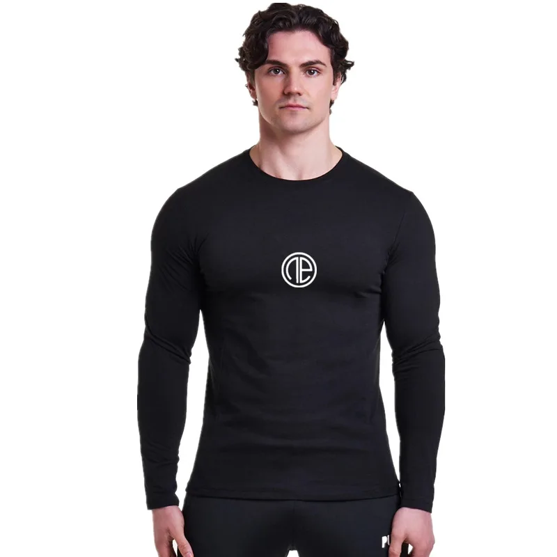 

New Men Skinny Long sleeve T-Shirts Autumn Casual Fashion Bodybuilding Shirt Male Gyms Fitness Black Tees Tops Brand Clothing