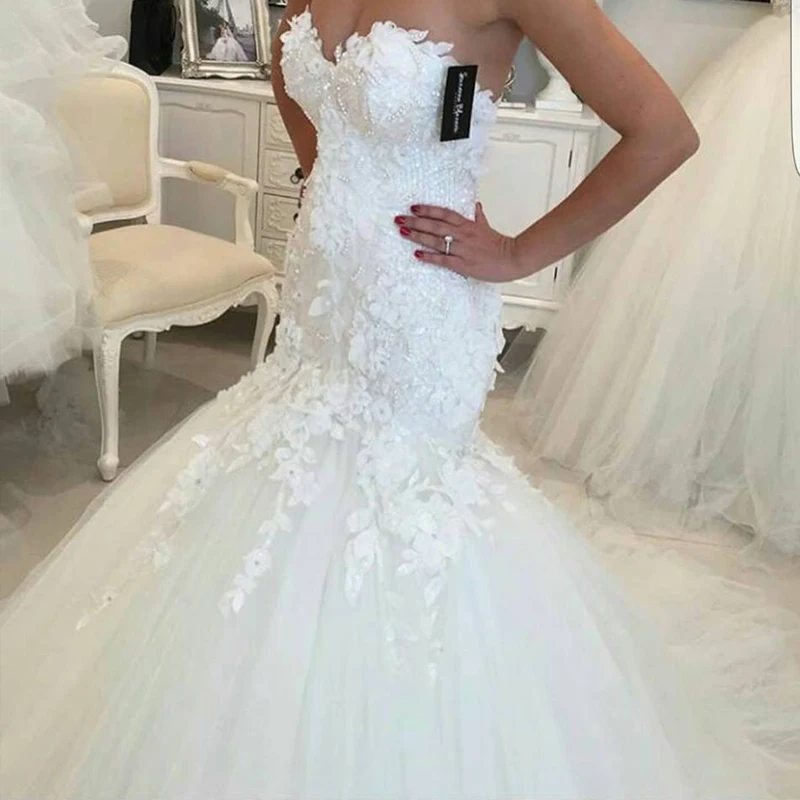 Angel getrouwd Gorgeous Mermaid Trouwjurken Sweetheart Kralen Geappliceerd Bridal Bruidsjurken met Tule Rok vestido de boda Angel getrouwd Gorgeous Mermaid Trouwjurken Sweetheart Kralen Geappliceerd Bridal Bruidsjurken met Tule Rok vestido de boda