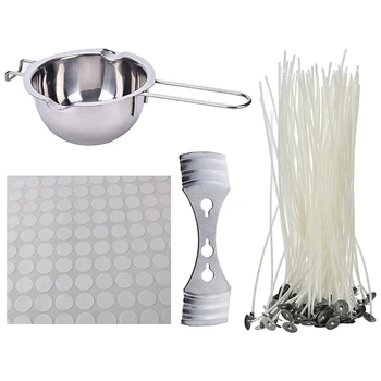 

Candle Making Kit DIY Candles Craft Tools Includes Double Boiler Pot 100 Pack Prewaxed Candle Wicks 100 Pack Wick Stickers Dots