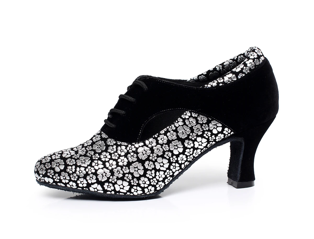 Женская зимняя обувь из флока для латинских танцев; обувь из флока с цветами для бальных танцев и Танго; женская обувь на высоком каблуке 8,5 см; обувь для сальсы и танцев