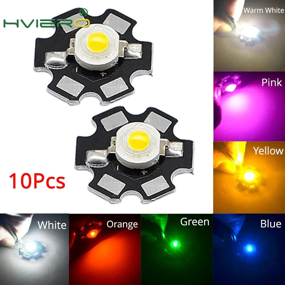 

10 pcs 1W High Power LED Warm White chip Beads 1watt Lamp Bulb Chip For DIY Light with 20mm Star Platine Heatsink