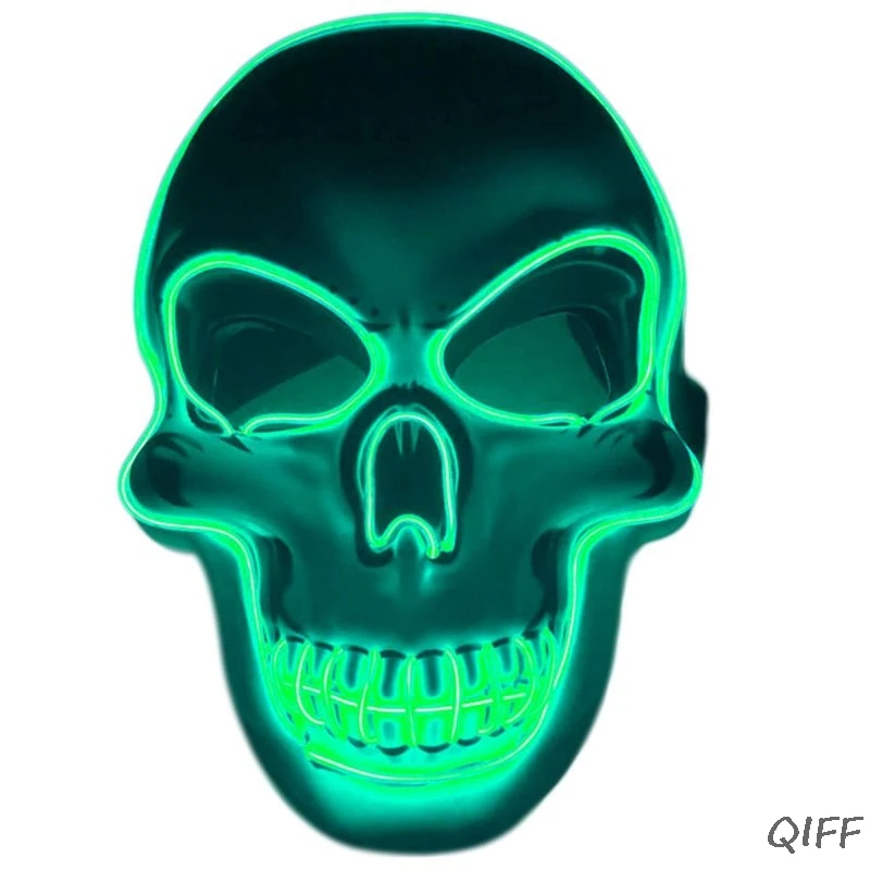 Unisex Halloween Light Up Mask Cosplay LED Scary Death Skull EL Wire Neon Fluorescent Festival Party Cosplay Costume Decoration - Цвет: GN