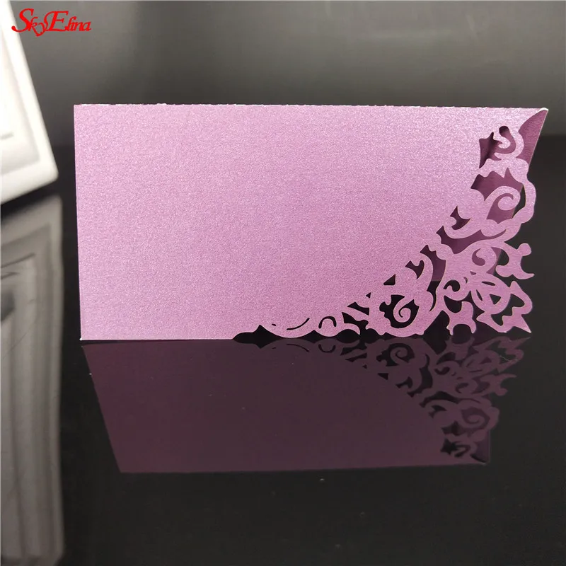 Dark purple 10/50/100 шт. выдалбливают Элегантная настольная бумага с именем и местом Свадебная пригласительная открытка Свадебные украшения Украшение стола 7Z - Цвет: Dark purple
