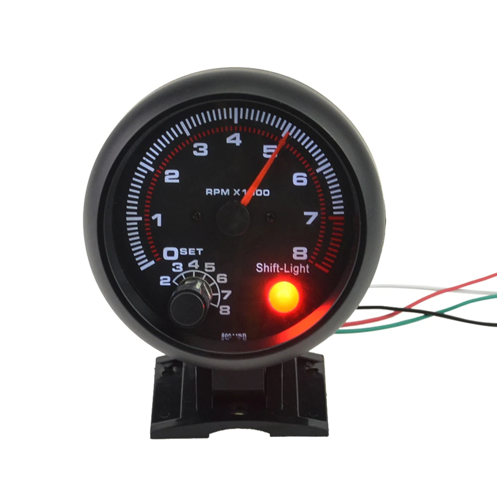 

3.75" Car Universal Black Tachometer Gauge Digital Engine Tach White Inter Shift Light 0-8000 RPM For 4, 6, 8 cylinder engines