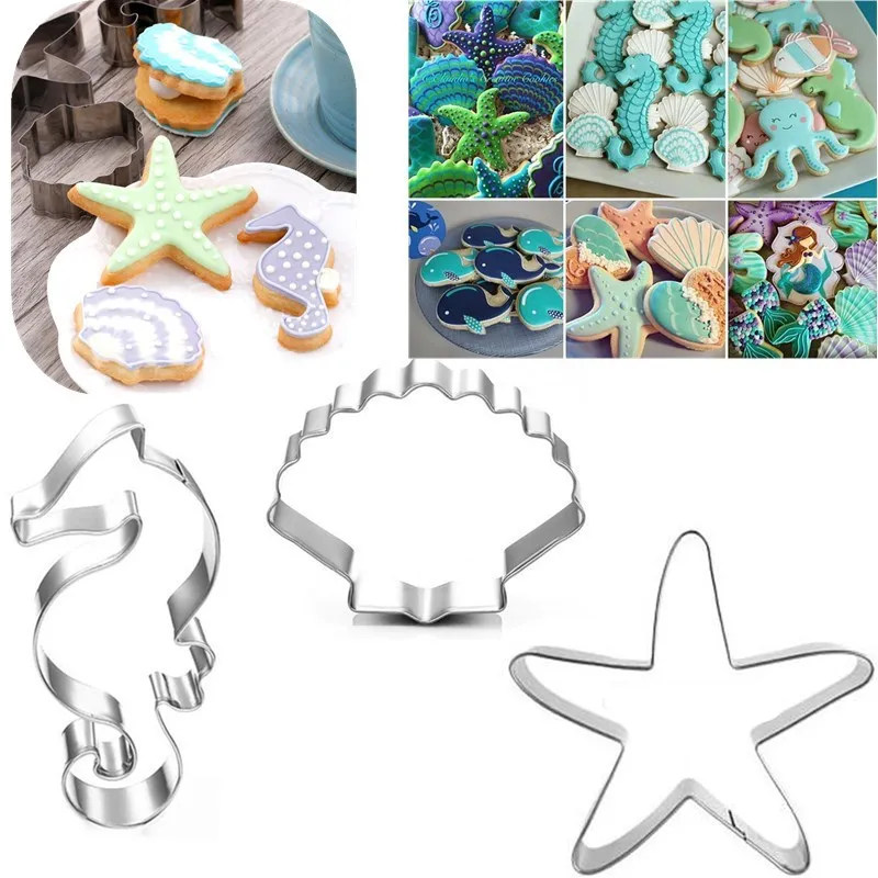Creative Baking Marine Series Biscuit Printing Mold Hippocampus Starfish Scallop DIY Stainless Steel Tools | Дом и сад