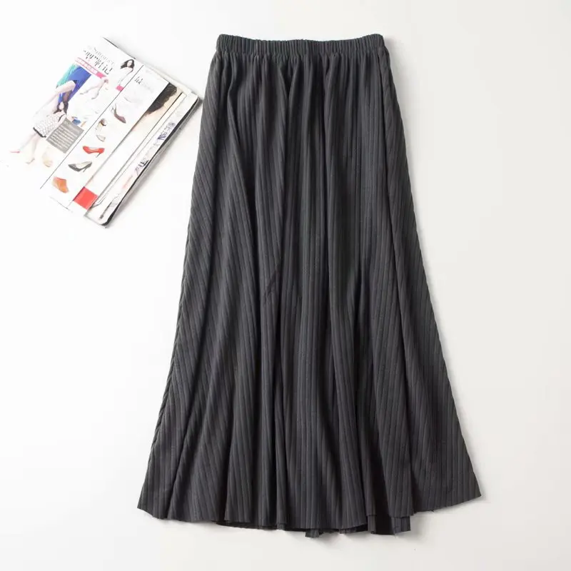 Хаки ВМФ синий черный однобортный миди плиссированная линия трикотажная юбка для женщин женские винтажные юбки saia saias faldas falda
