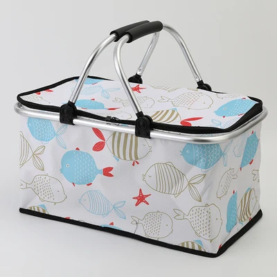 Kaluo Folding Shopping Basket with Handle Travel Picnic Portable Reusable Oxford Cloth Environmental Basket Black 