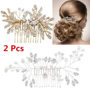 

2pcs Wedding Tiara Hairpin Combs Crystal Rhinestone Bridal Hair Pins Hair Clips Women Bride Bridesmaids Wedding Headpiece