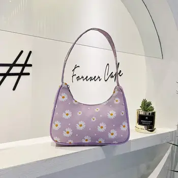 

Fashion Flower Daisy Women Handbag Portable Classic Texture Creative Durable Chic Nylon Small Underarm Shoulder Tote Bags