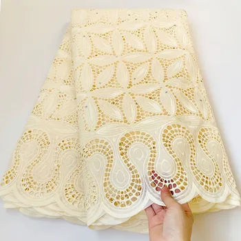 

Top quality ! Swiss Lace Fabric 100% cotton fabric Nigerian lace fabric with stones for wedding dress 5yards