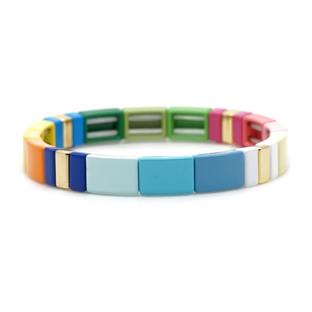 

Shinus Bohemian Rainbow Bracelets Women Multicolor Tile Beads Bracelet Pulsera 2019 Alloy Enamel Summer Beach Fashion Jewelry