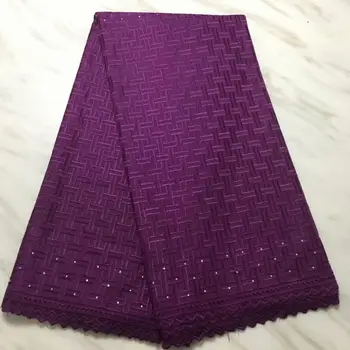 

New Hot Selling 100% Cotton African Dry Lace Fabric Nigerian Lace Fabric 2019 High Quality Swiss Voile In Switzerland Purple
