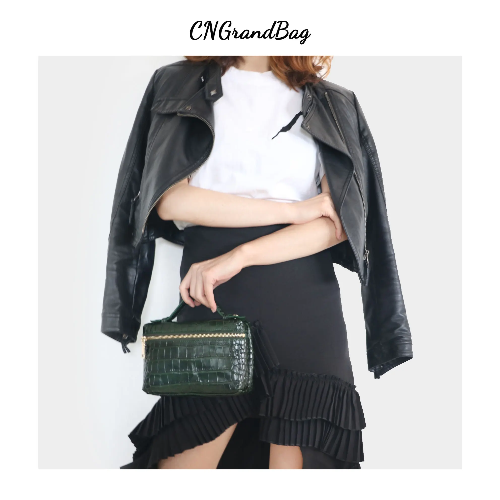 Fashion Real Leather Ostrich Crocodile Pattern Clutch Bag Women Make Up Pouch With Handle Ladies Alligator Leather Portable Bag