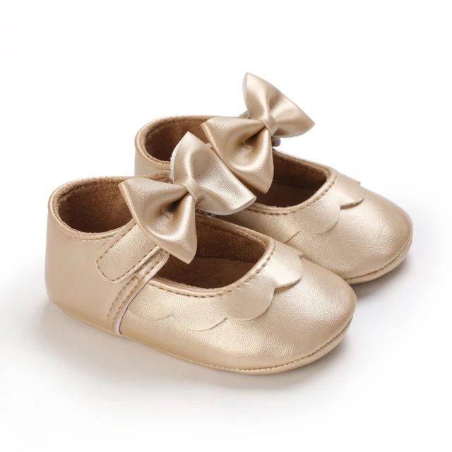 Baby Walking Shoes Golden Baby First Walkers Shoes Gold Princess Shoes Comfortable Soft Soled Non Slip Walking Shoes Pre-Walkers D45 golden