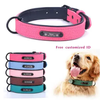 

Personalized Pet Collar Durable Leather Customized Puppy Name Plate Adjustable Free Engraving Basic Leather Cat Dog Collars