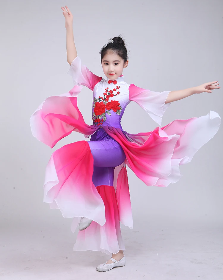 Детские Классические танцевальные костюмы Yangko, новый стиль, китайский стиль, для девочек, Национальный изящный вентилятор, танцевальный